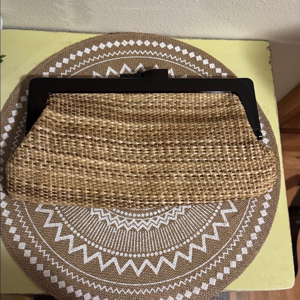 VTG Mantessa Made in Italy straw & Leather Clutch Bag Mid Century excellent